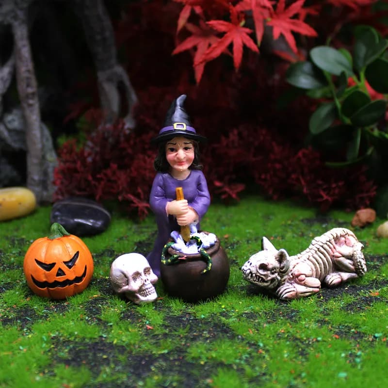 Ensemble de Crâne de Sorcière pour Décoration d'Halloween, Figurine Artisanale en Résine, Miniature de Jardin, Accessoire de Bricolage