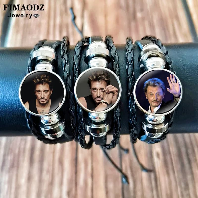 Bracelet classique Johnny Hallyday pour hommes, Photo personnalisée, Punk, à la mode, breloque, bijoux en verre