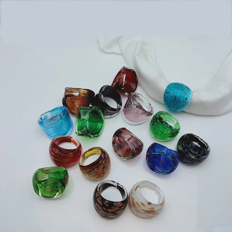 Bague mixte vintage en verre Mura, 16 pièces, unisexe, mode, breloque faite à la main, bijoux cadeaux, vente en gros