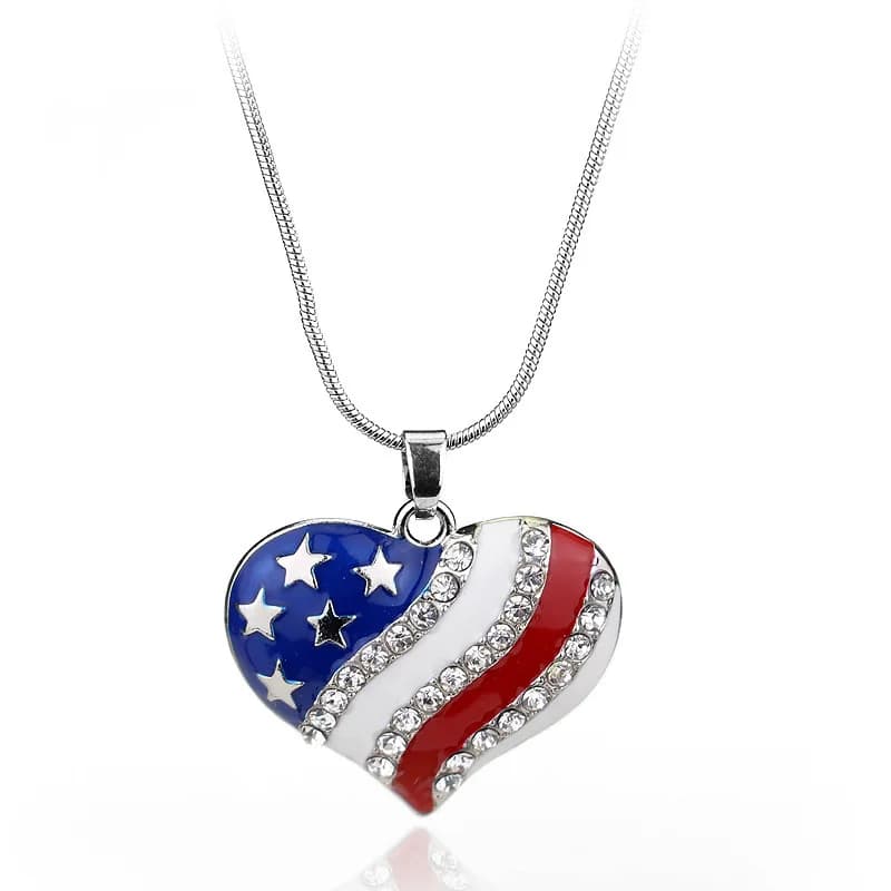 Collier à breloques avec drapeau américain, pendentifs en forme de cœur et d'étoile en cristal, ras du cou, bijoux patriotiques pour femmes et hommes