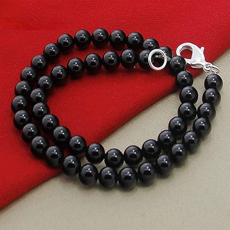 Collier unisexe en perles noires et agate avec fermoir mousqueton, longueur réglable 45 cm, pendentif compatible, accessoire de bijouterie élégant