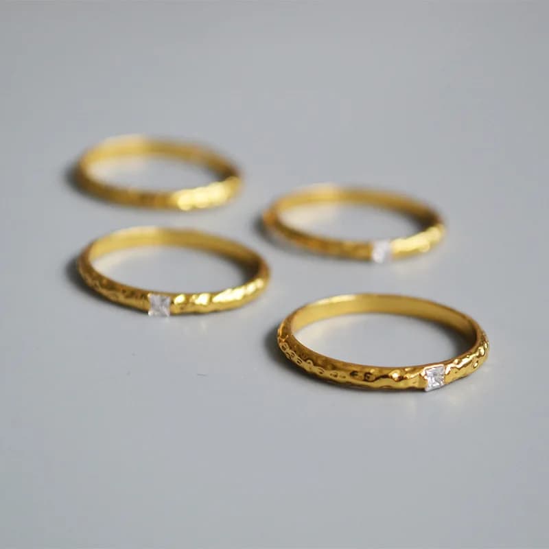 Amaiyllis Bagues fines en or 18 carats, minimalistes, rétro, à texture texturée, carrées, avec zircon, style punk, bijoux statement