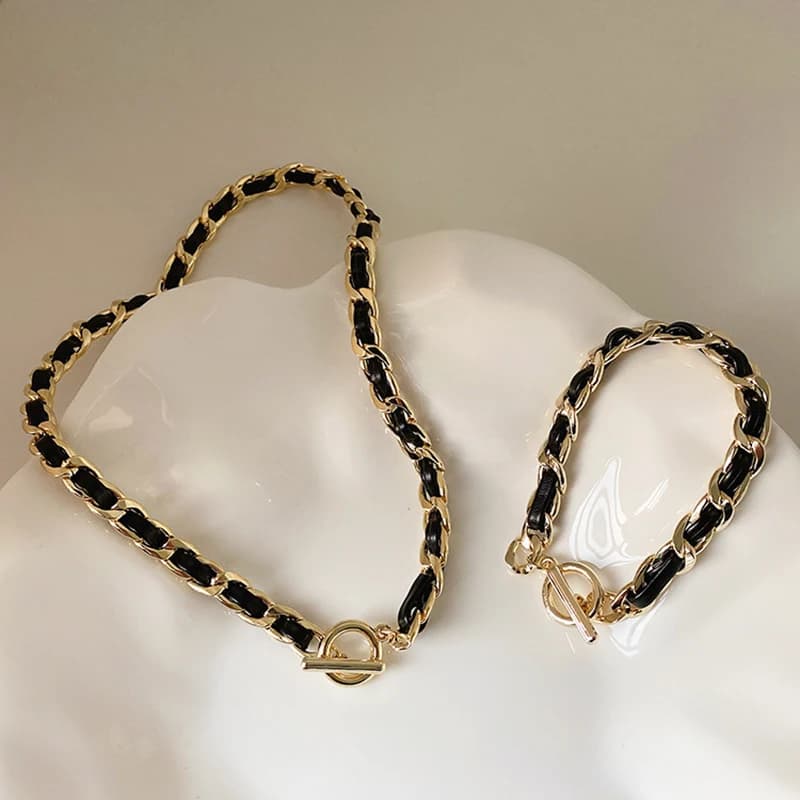 Colliers de chaîne en cuir tissé de luxe pour femmes