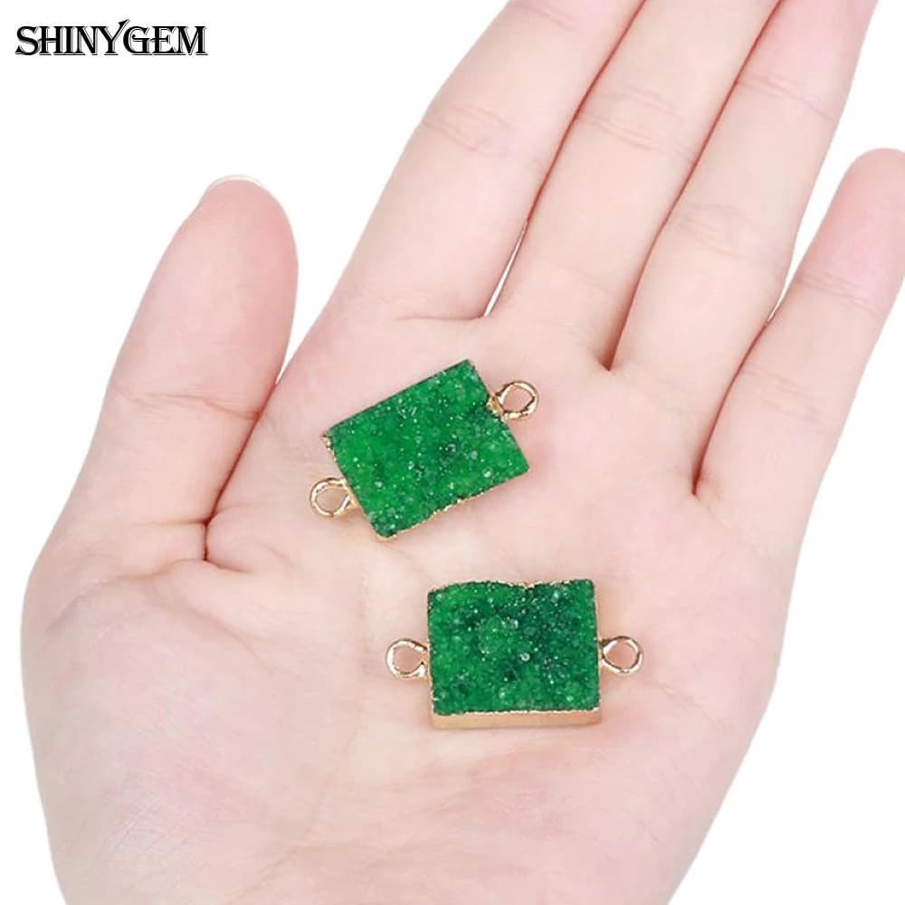 ShinyGem 15*30mm rectangulaire cristal naturel Druzy connecteurs plaqué or minéraux géode pierre gemme bijoux à bricoler soi-même faisant collier