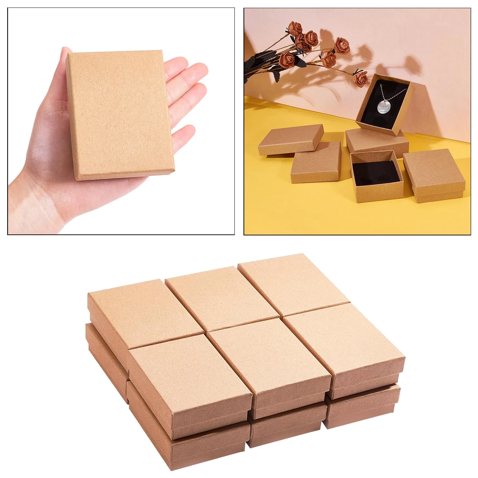 Boîte de présentation de bijoux en papier carton, boîte-cadeau, collier, boucles d'oreilles, montre, 12 pièces