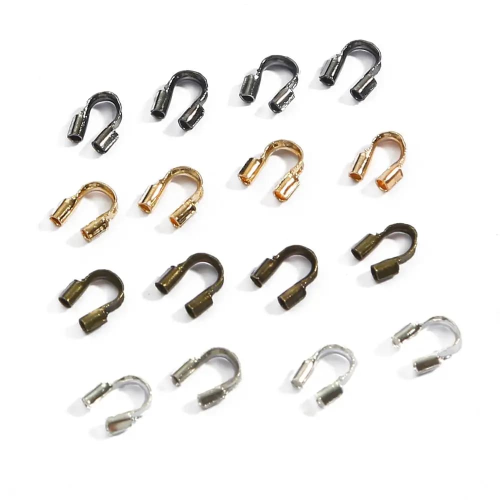Lot de 100 protecteurs de fils 4x4mm, boucles de protection en forme de U, accessoires, fermoirs, connecteurs pour la fabrication de bijoux