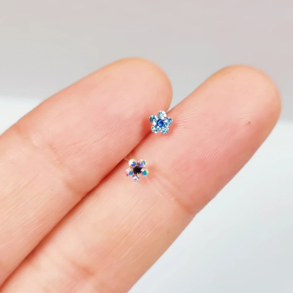 Piercing de ovale ine en argent regardé 925, goujon antarctique, fleur en cristal, bijoux Narichi, 20 pièces par paquet