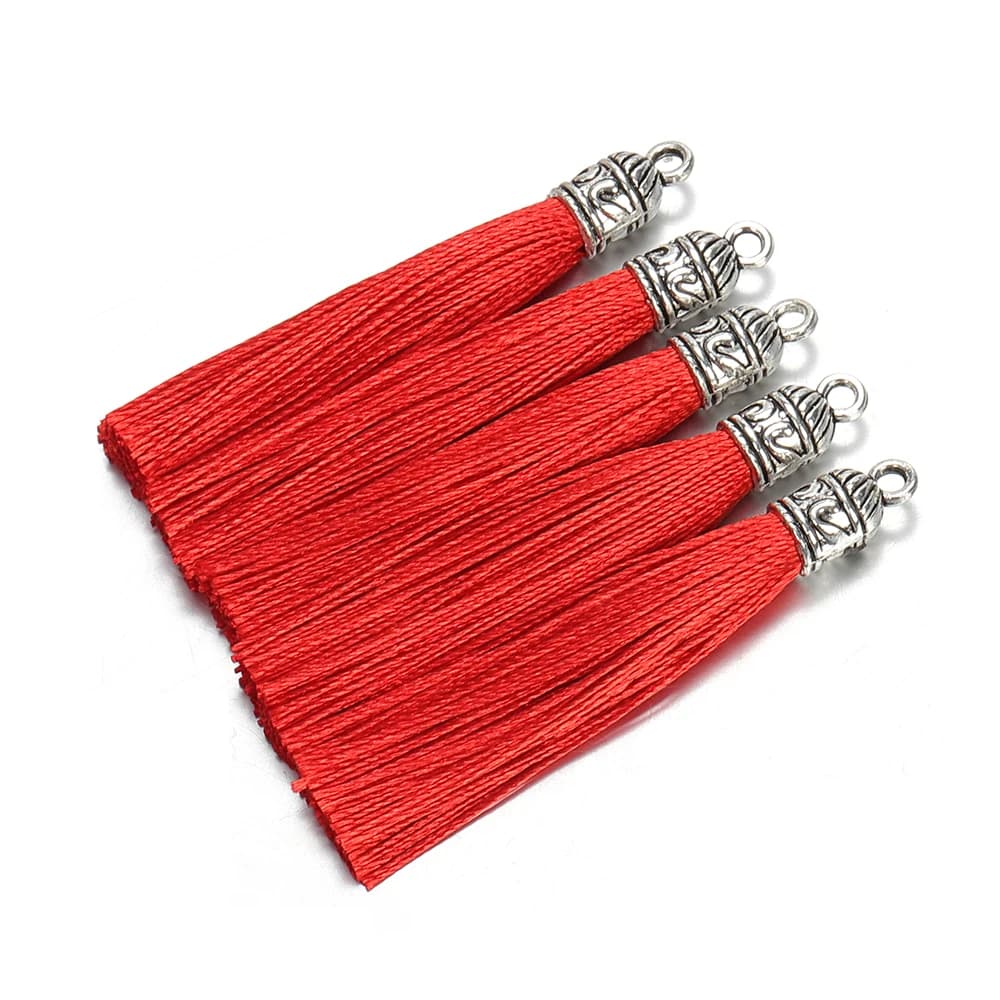 10 pièces 6cm soie gland breloques brosse glands avec des casquettes en argent Antique pour la fabrication de bijoux bricolage boucles d'oreilles à la main pendentif accessoires