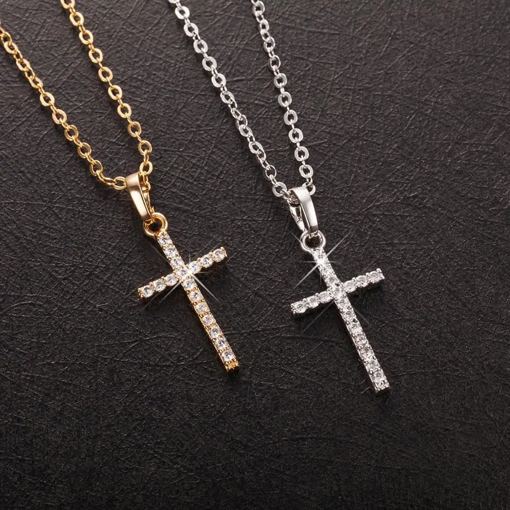 Mode femme croix pendentifs livraison directe or noir couleur cristal jésus croix pendentif collier bijoux pour hommes/femmes en gros