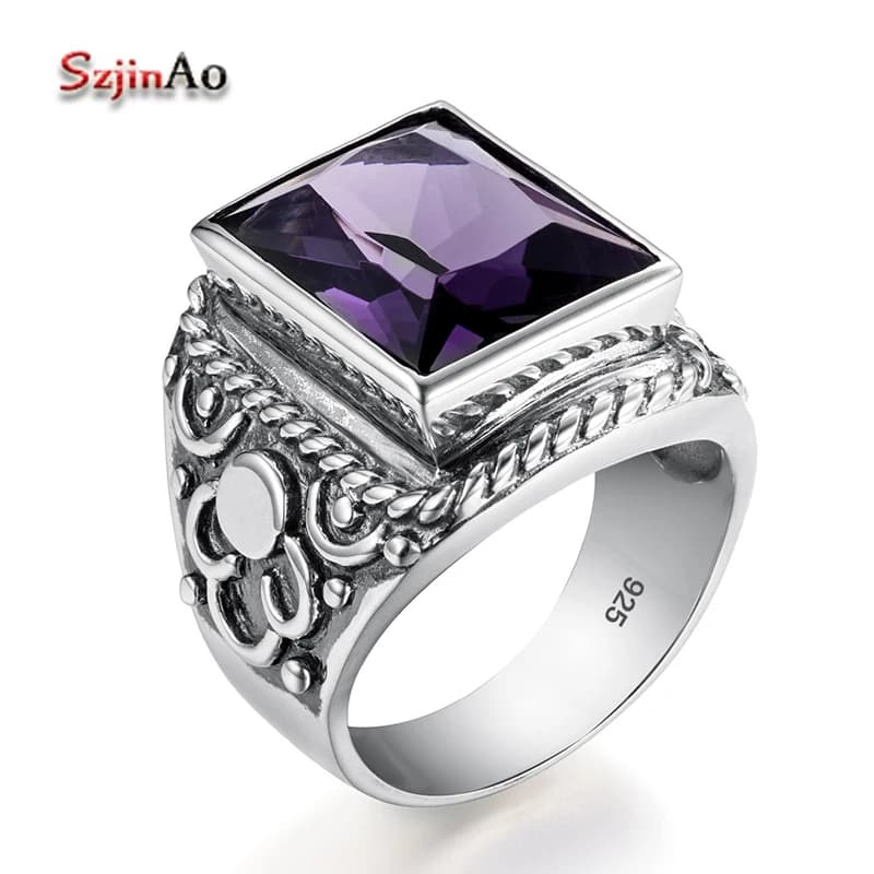 RapSignet Rings for Men, 925 Sterling Silver, Massive Alanding Yst, Stone Party, Male Vintage Jewelry, Gift for Mari Top, 12*16mm