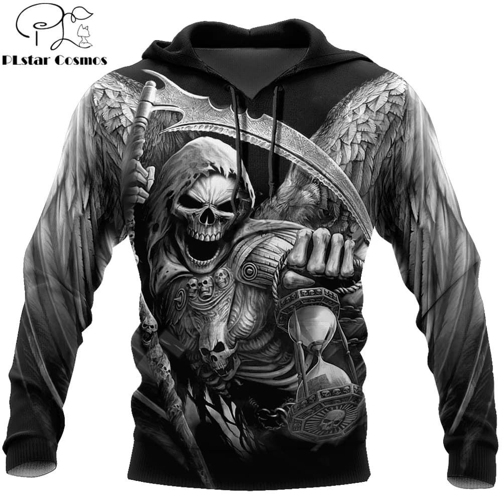 Sweat à capuche imprimé crâne de mort 3D pour hommes, sweats à capuche unisexes, pull zippé, veste décontractée, survêtement, tatouage, mode, DW0235