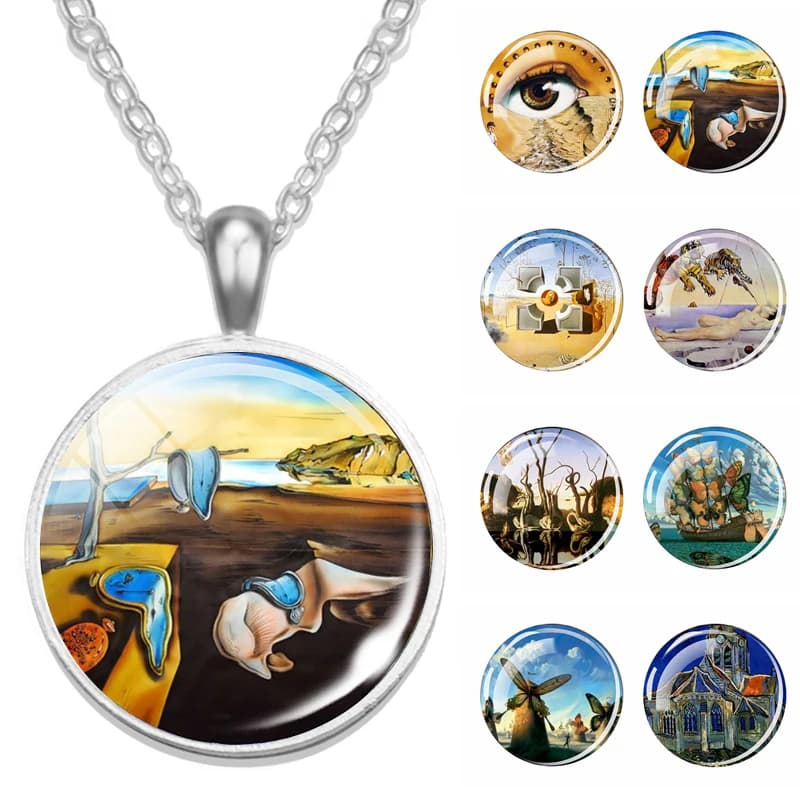 Collier de peinture de Salvador Dali pour hommes et femmes, Cabochon en verre, Pendentif de bijoux, Montre souple au moment de la sion VPN, Cadeaux souvenirs