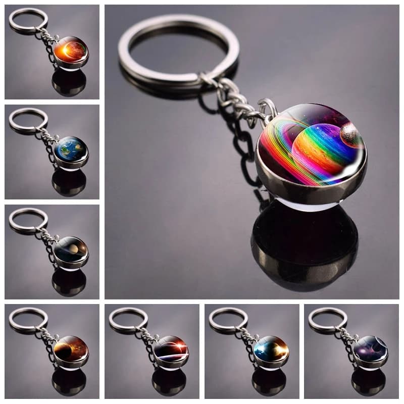 Porte-clés universel planète pour hommes et femmes, porte-clés Galaxy Nebula Space Key, boule de verre JOGlass, porte-clés système solaire, bijoux cadeaux, vente en gros