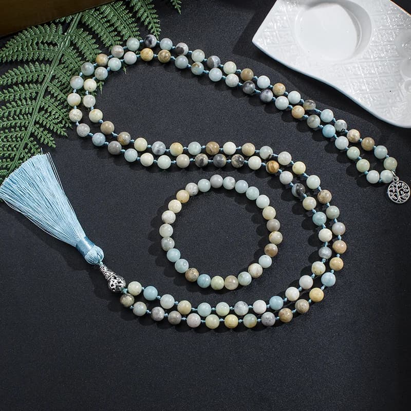 Collier Japamala en Amazonite Naturelle 8mm