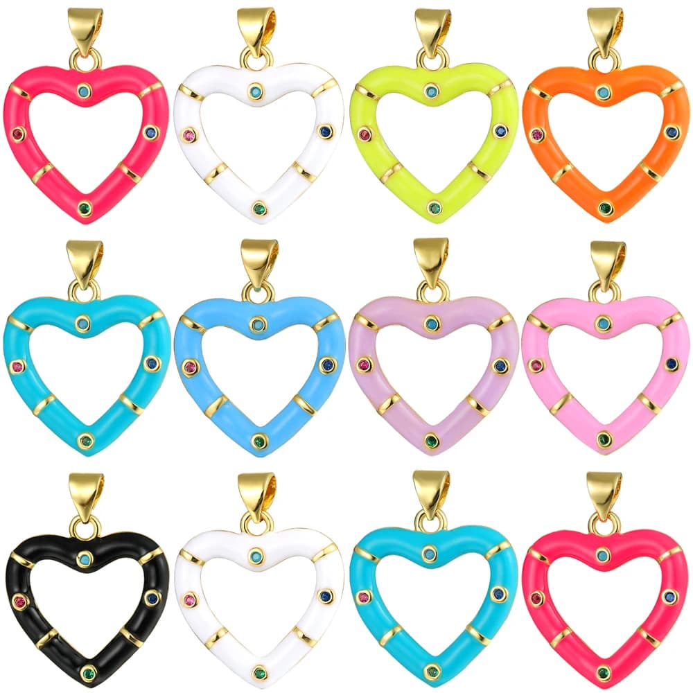 Juya-Breloques en émail plaqué or véritable 18 carats, décorations artisanales colorées, coeur d'amour, charmant pendentif bricolage, bijoux pour patients exécutifs