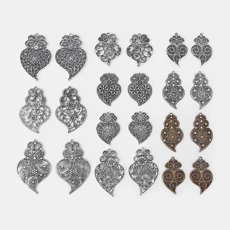 5 paires/ensemble coeur filigrane pendentif accessoires pour bijoux Viana coeur breloques pour collier fait à la main boucle d'oreille fabrication de bijoux Findi