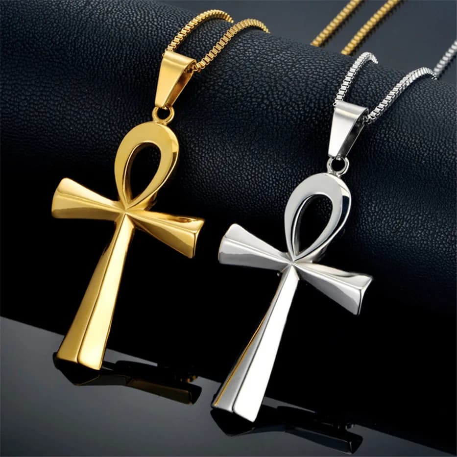 Collier pendentif à breloque croix Ankh égyptienne pour femme/hommes clé de vie couleur or argent acier inoxydable bijoux hiéroglyphe égyptien