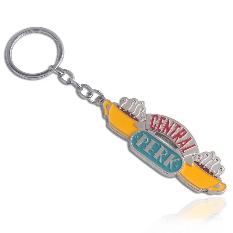Mode film amis Central Perk porte-clés pendentifs émail café temps Logo voiture porte-clés tour de cou meilleur ami bijoux de noël cadeau