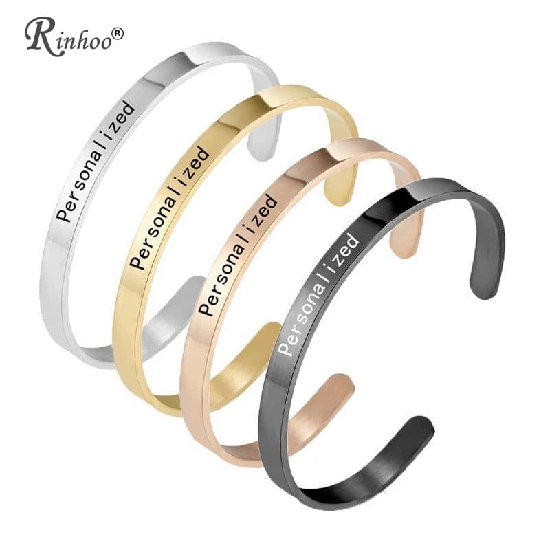 1PC personnalisé gravé nom personnalisé Bracelet en acier inoxydable bijoux nom mots lettres Bracelet et Bracelet personnalisés pour femmes hommes