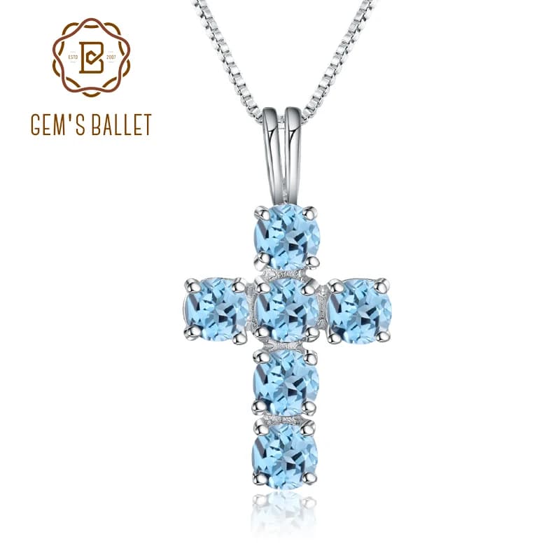 Gem's Ballet – collier en topaze bleue suisse naturelle, argent Sterling 925, pendentif en croix de pierres précieuses, bijoux fins pour femmes