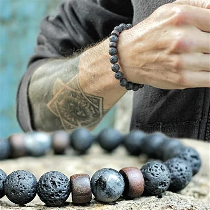 YIZIZAI pierre de lave naturelle perles brin Bracelet en bois perle accessoires noir charme pierre hommes femmes bijoux cadeau