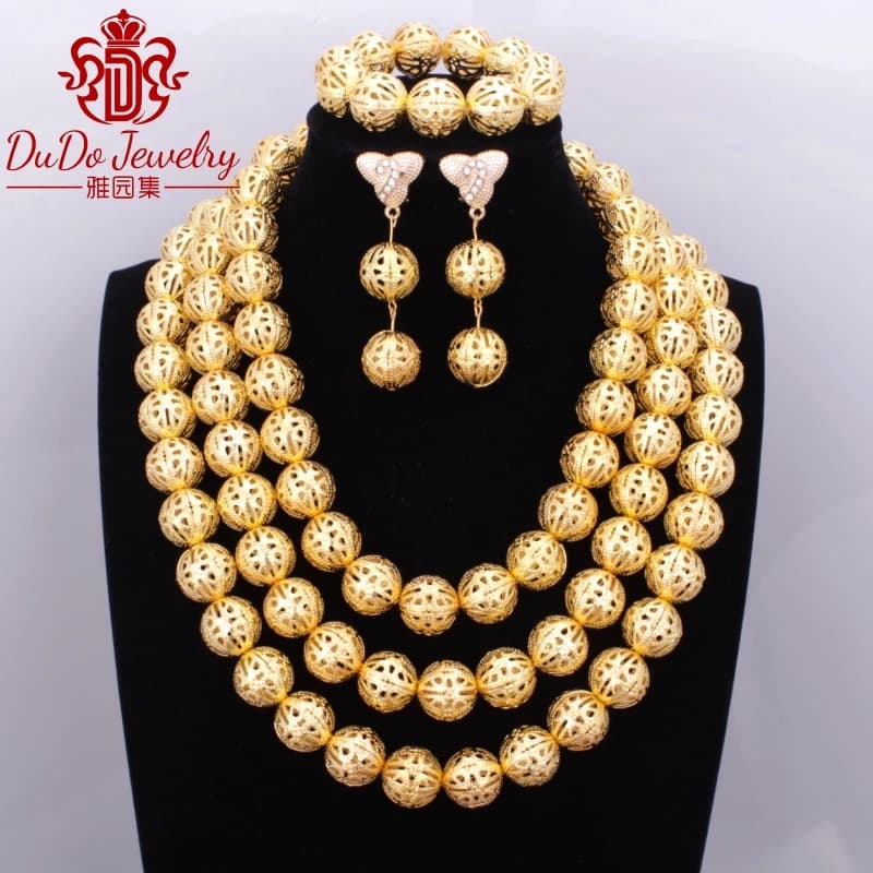 Nouveau Ensemble de bijoux africain à 3 rangées pour femmes