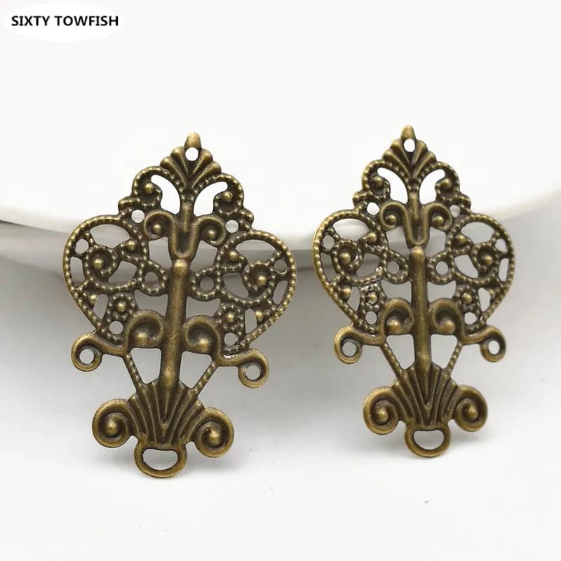 20 pièces composants de bricolage résultats de bijoux 27*40mm Bronze Antique/or couleur métal filigrane fleurs tranche pendentif à breloques paramètres