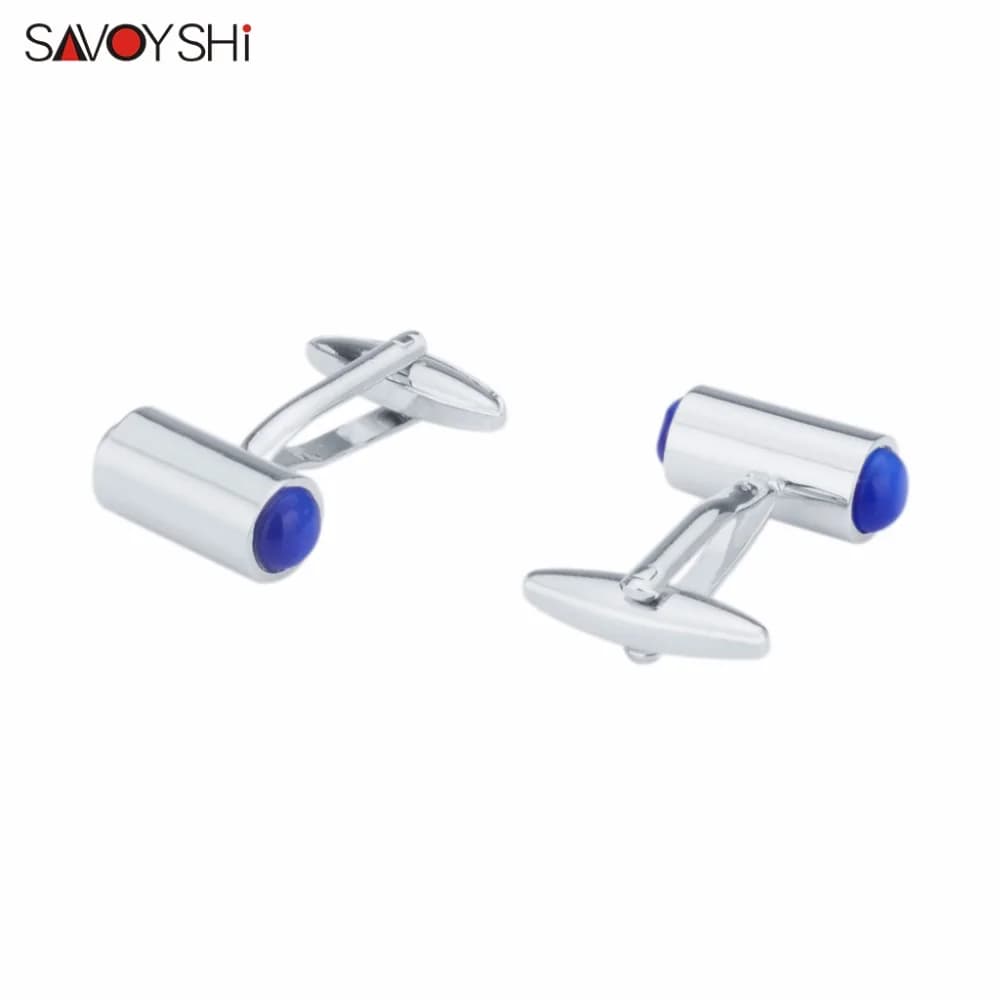 Boutons de manchette en opale bleue pour hommes, boutons de manchette de chemise, bouton de manchette cylindrique de haute qualité, bijoux à la mode