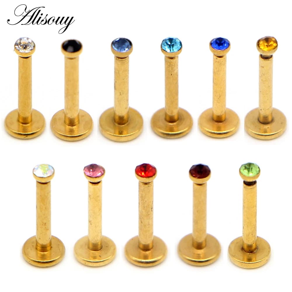 Alisouy 1 pièce Nombril Zircon acier inoxydable filetage interne bijoux de corps cristal lèvre Piercing Labret anneau Tragus oreille Stud