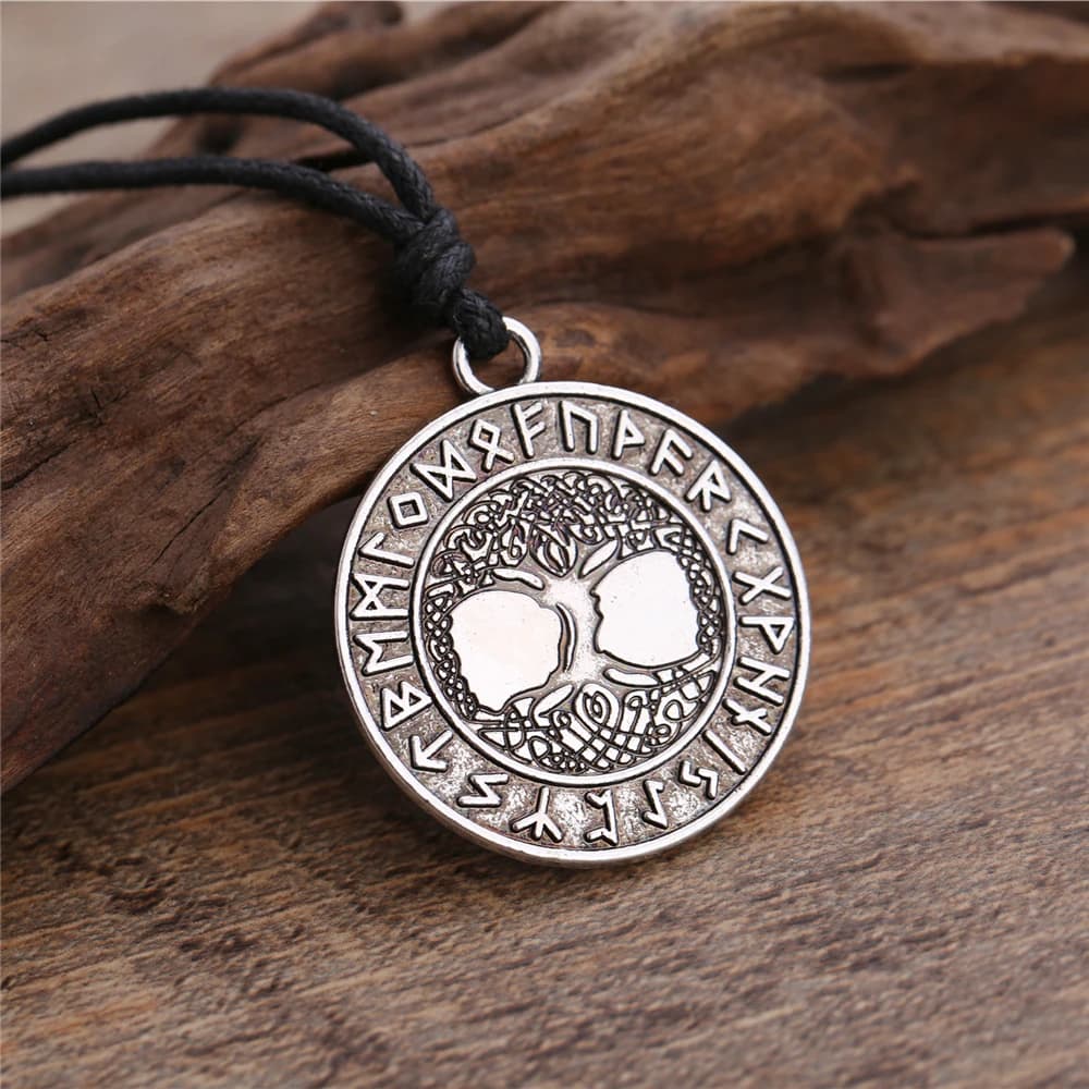 Teamer–collier homme collier rond Wicca pour hommes, pendentif de sceau, cordon de cire, chaîne à maillons, style nordique Viking, Runes, arbre de vie, bijoux cadeaux bijoux homme