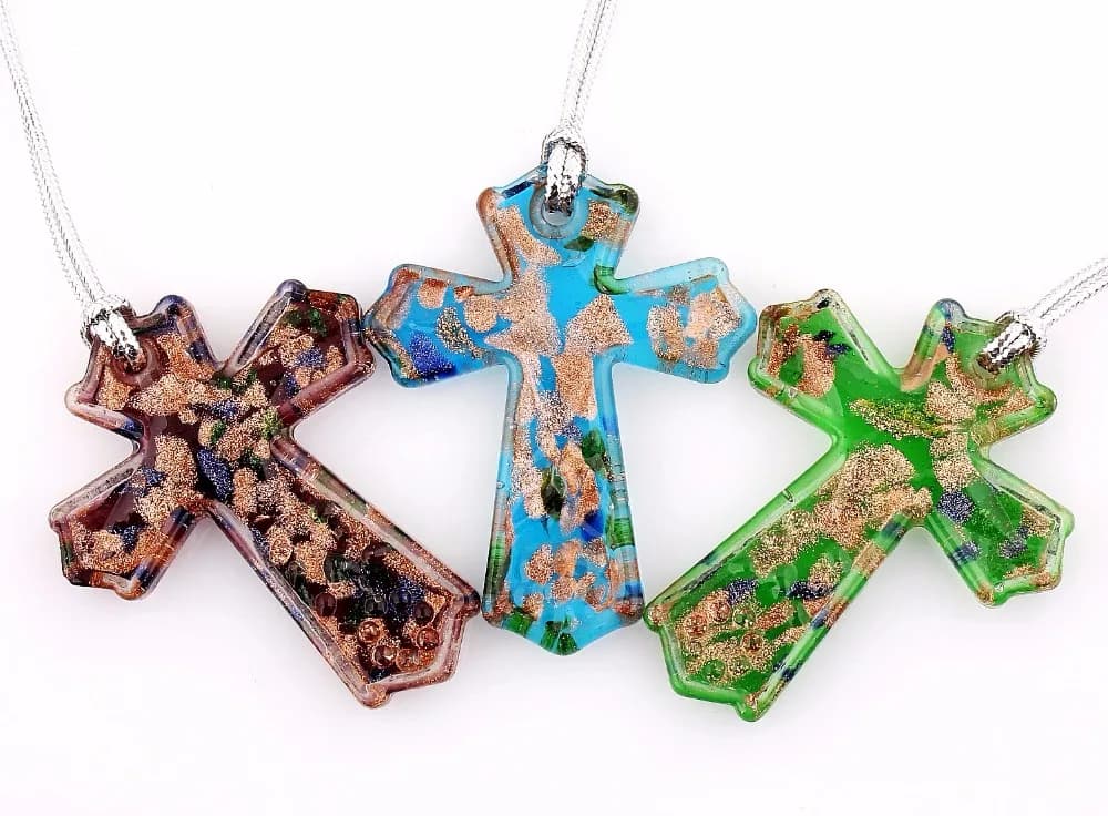 Collier pendentif croix en verre de Murano pour femme, breloque, cadeau, vente chaude, vente en gros, en vrac, 6 pièces
