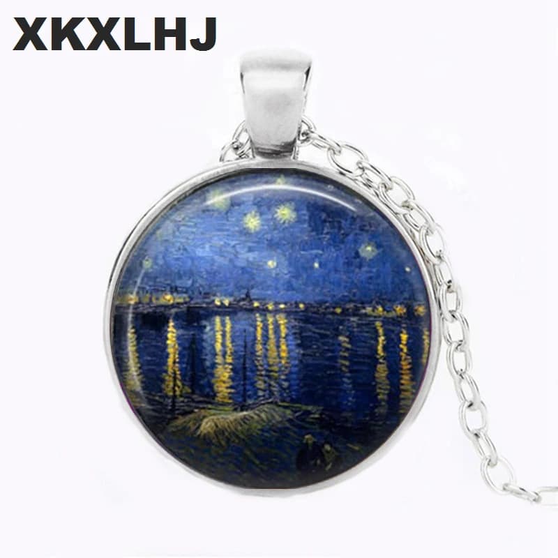 Pendentif Van Gogh branche d'amande en fleur, collier de peinture célèbre, bijoux de mariée de mariage