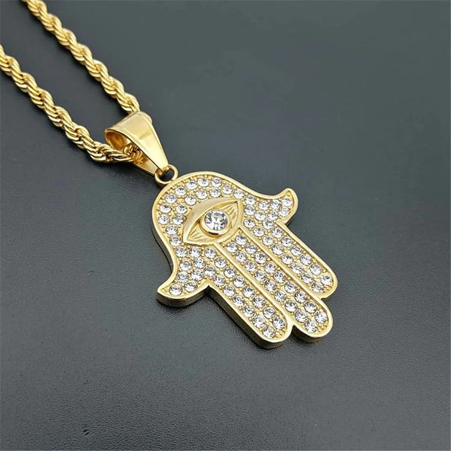 Collier pendentif main de Fatima Hamsa pour hommes et femmes, colliers de la présidence de la l'hypothèse en acier inoxydable, cadeau de bijoux turcs, document en or