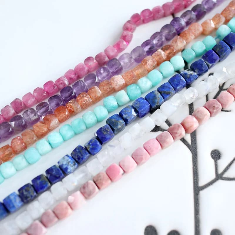 HEJI-Perles Cube à Facettes Naturelles pour Femme, Kyanite Chrysoprase ATen te Tourmaline Iolite Tanzanite, Bijoux DIY exécutifs, 4.3mm + 0.5