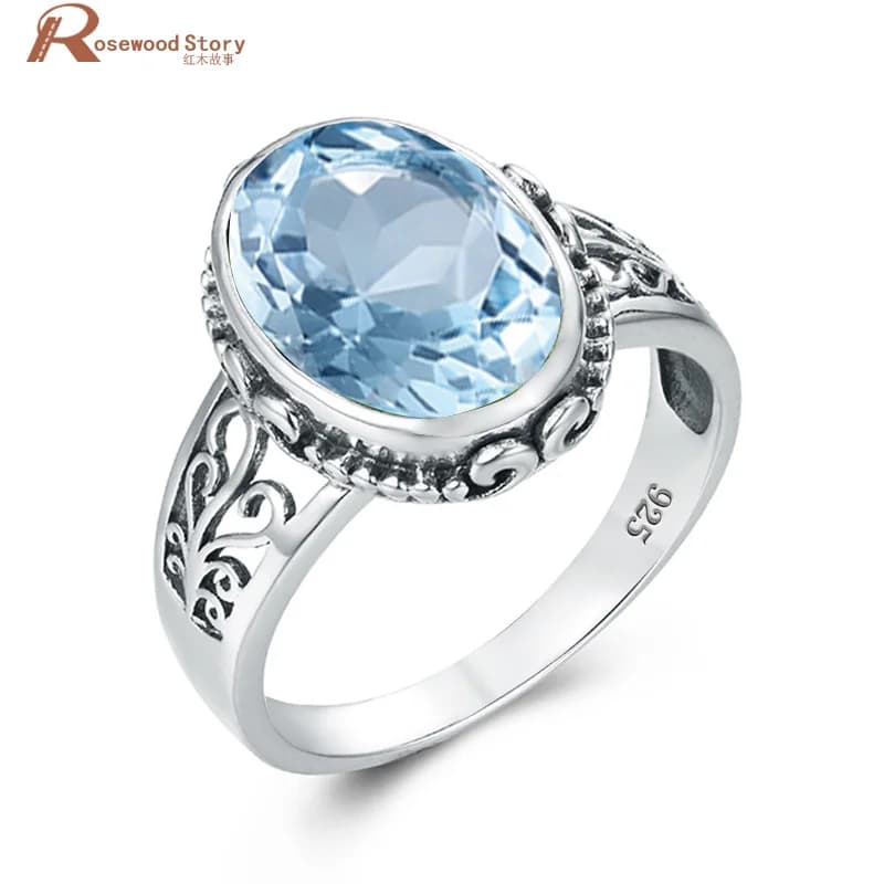 Bague classique vintage en argent 925 aigue-marine pour femme, pierre massive, hypoallergénique, accessoires de bijoux féminins, cadeau de fête, 10x14mm, 2025