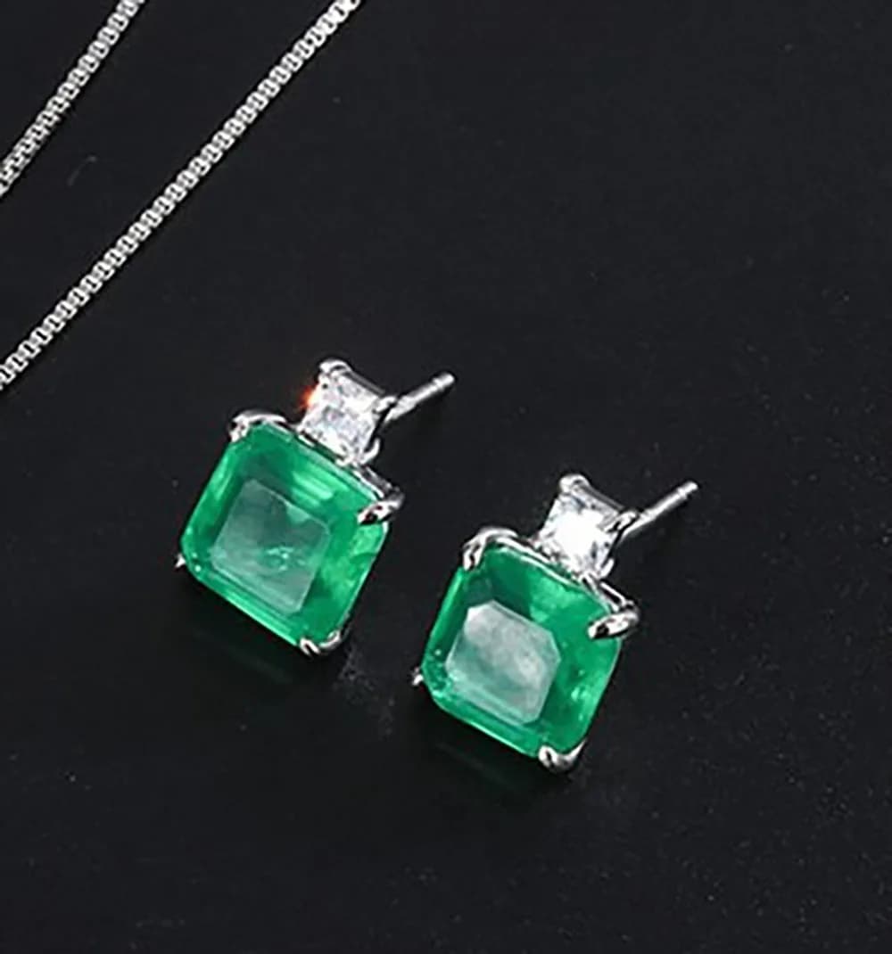 KNRIcals EN-Ensembles de bijoux en émeraude de simulation de luxe, pendentif en pierre précieuse, collier, boucles d'oreilles à tige, mariage, cocktail, cadeau des travailleurs