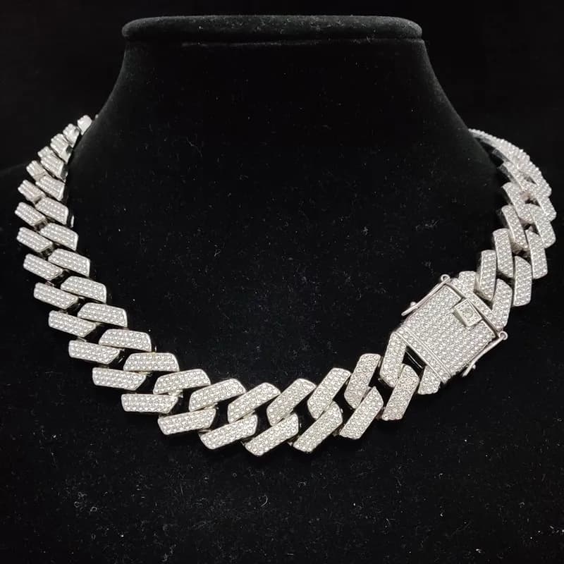 Collier chaîne Hip Hop pour hommes, pour fête à la mode, 20mm de largeur, chaînes cubaines en losange, bijoux Hip Hop glacés scintillants