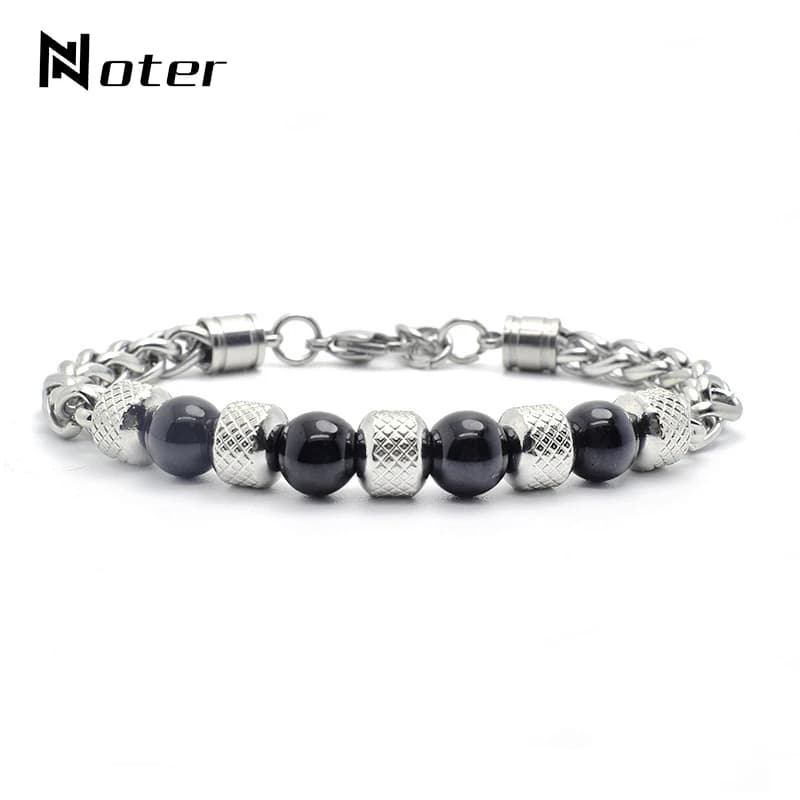 Bracelet à chaîne en titane et acier pour homme, bijou ajustable en métal, obsidienne naturelle, œil de tigre, nouvelle collection