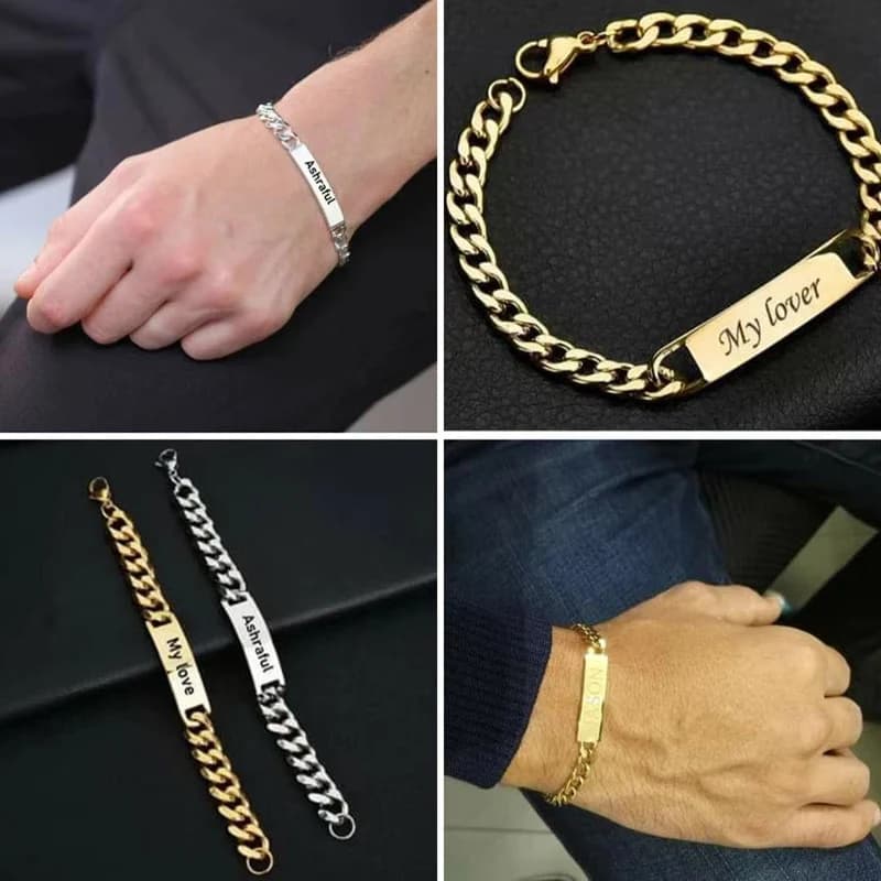 Bracelet Personnalisé avec Nom Gravé, en Acier Inoxydable, Bijoux à la Mode, Cadeau, pour Homme et Femme