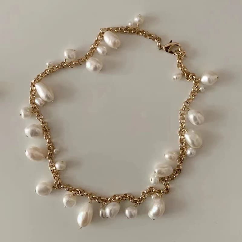 Bijoux faits à la main de style euraméricain, pendentif en perle naturelle, chaîne à breloques, personnalité, accessoires de cou pour dames, ras du cou