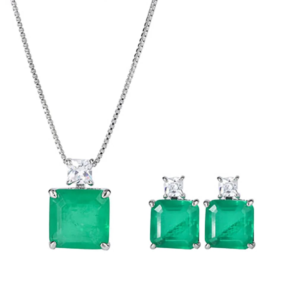 KNRIcals EN-Ensembles de bijoux en émeraude de simulation de luxe, pendentif en pierre précieuse, collier, boucles d'oreilles à tige, mariage, cocktail, cadeau des travailleurs