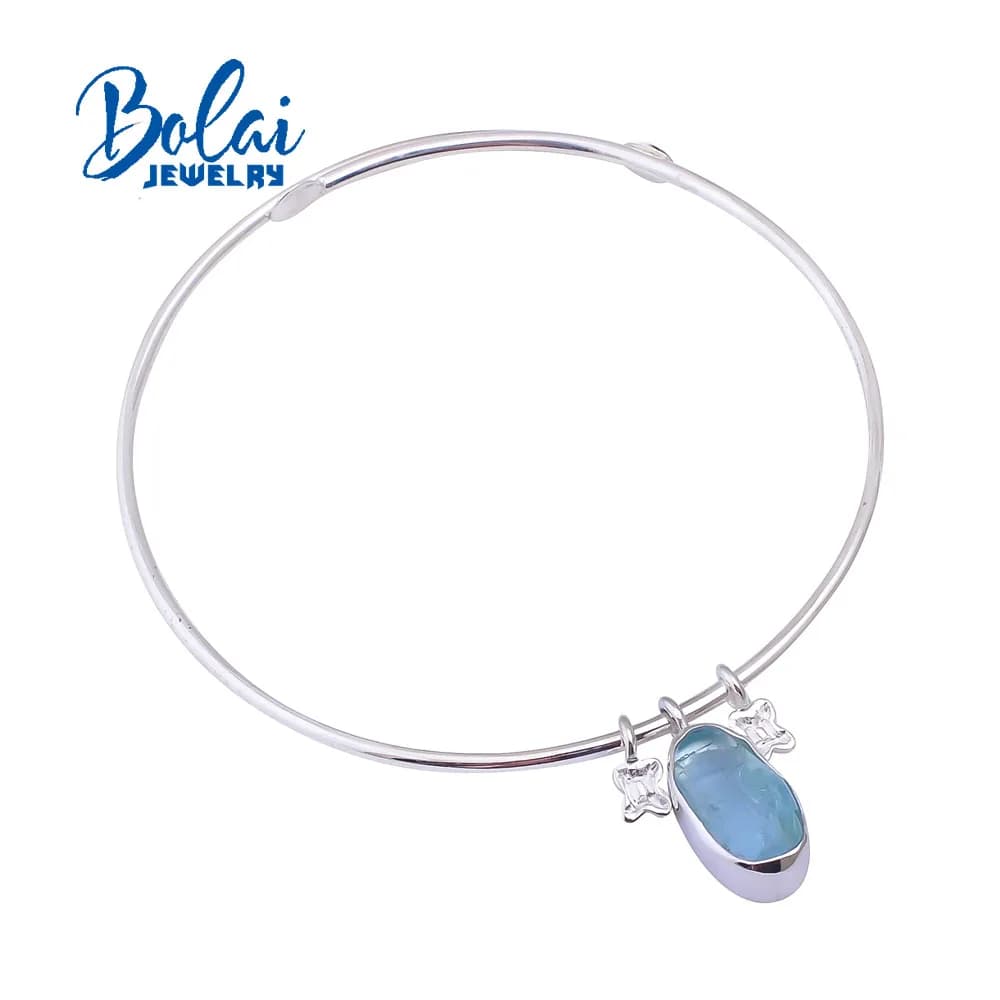 Bracelet aigue-marine naturel fait à la main, en argent sterling 925, design de niche simple, meilleur cadeau pour une petite amie