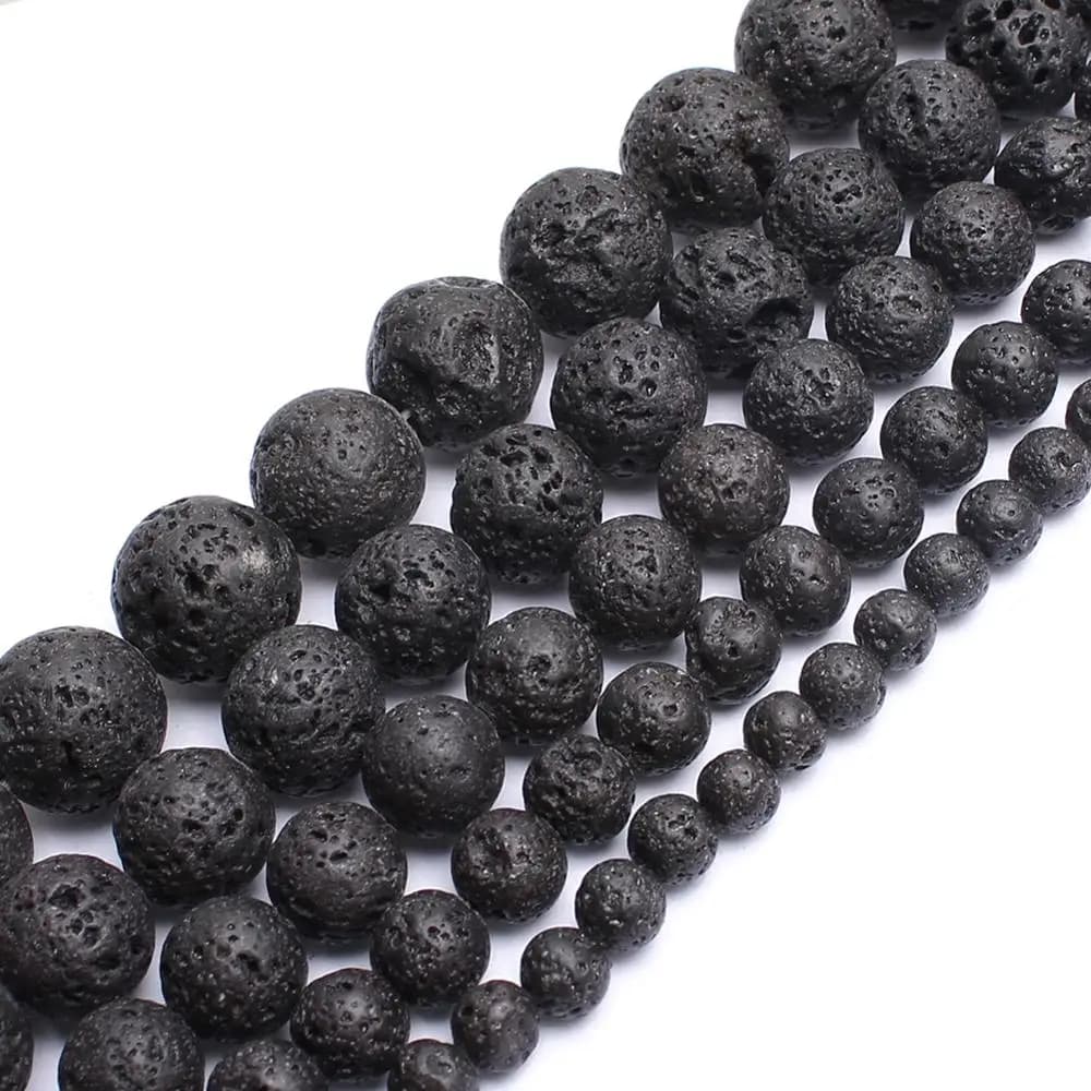 Pierre de lave volcanique noire naturelle, perles rondes de 4 à 14mm, taille au choix de 15 pouces pour la fabrication de bijoux, bracelet à faire soi-même, vente en gros