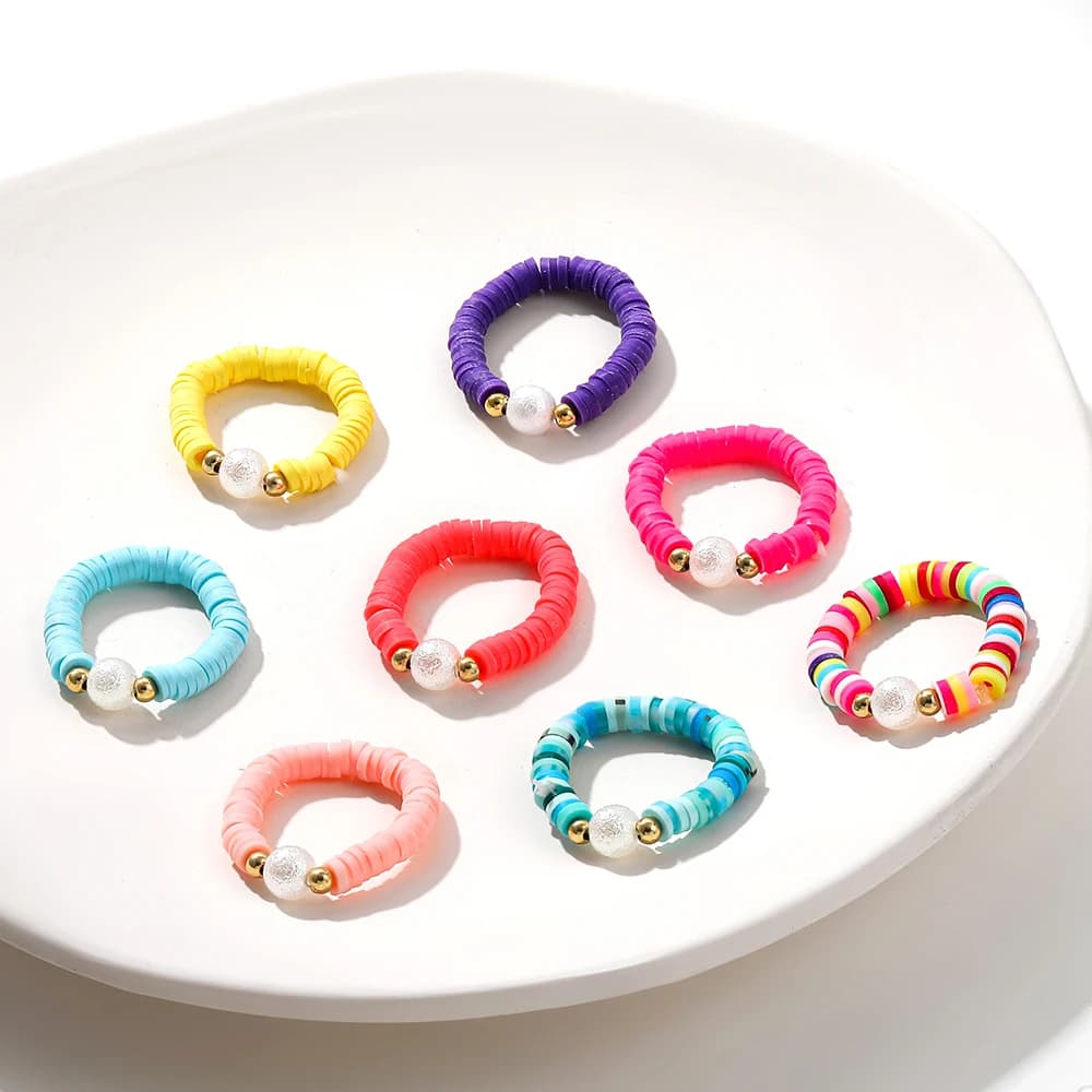 Bagues Boho Multicolores en Argile Polymère pour Femme, Vintage, Ethnique, Fait à la Main, 216.239., Perle, artificiel astique, Cadeau