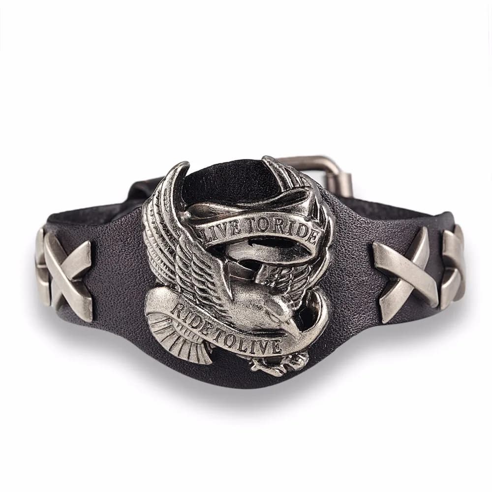 Bobo couverture en cuir véritable Ride to live Bracelets hommes aigle crâne rétro large manchette Bracelets et Bracelets femme Punk bijoux cadeaux