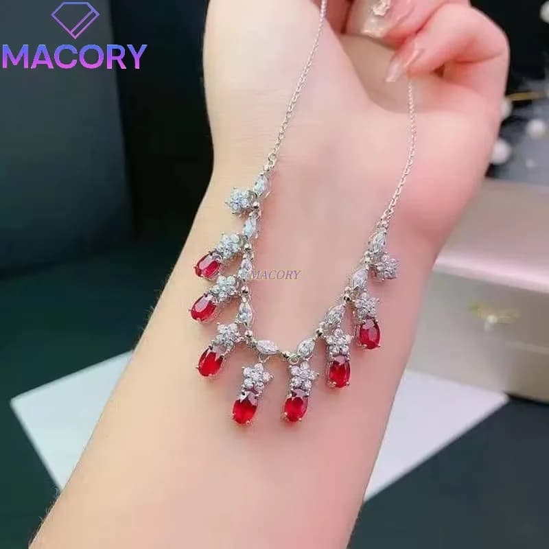 Nouveau Collier rubis naturel en argent Sterling 925, bijoux de haute qualité, contient un certificat 4x6mm
