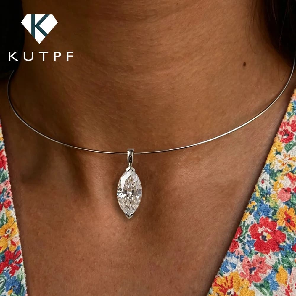 Collier solitaire 3 carats en moissanite taille marquise pour femme, pendentif diamant étincelant, chaîne Omega avec certificat