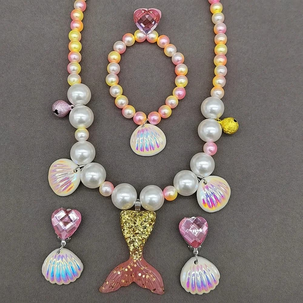 Ensemble de bijoux pour petites filles, cadeau pour enfants, joli collier en queue de poisson papillon perlé, Bracelets
