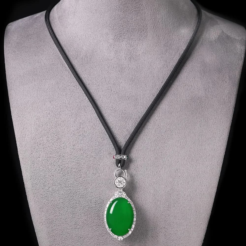 WUIHA Vintage 925 argent Sterling naturel Jade laboratoire saphir haute teneur en carbone diamants pierres précieuses Cocktail pendentif collier bijoux fins