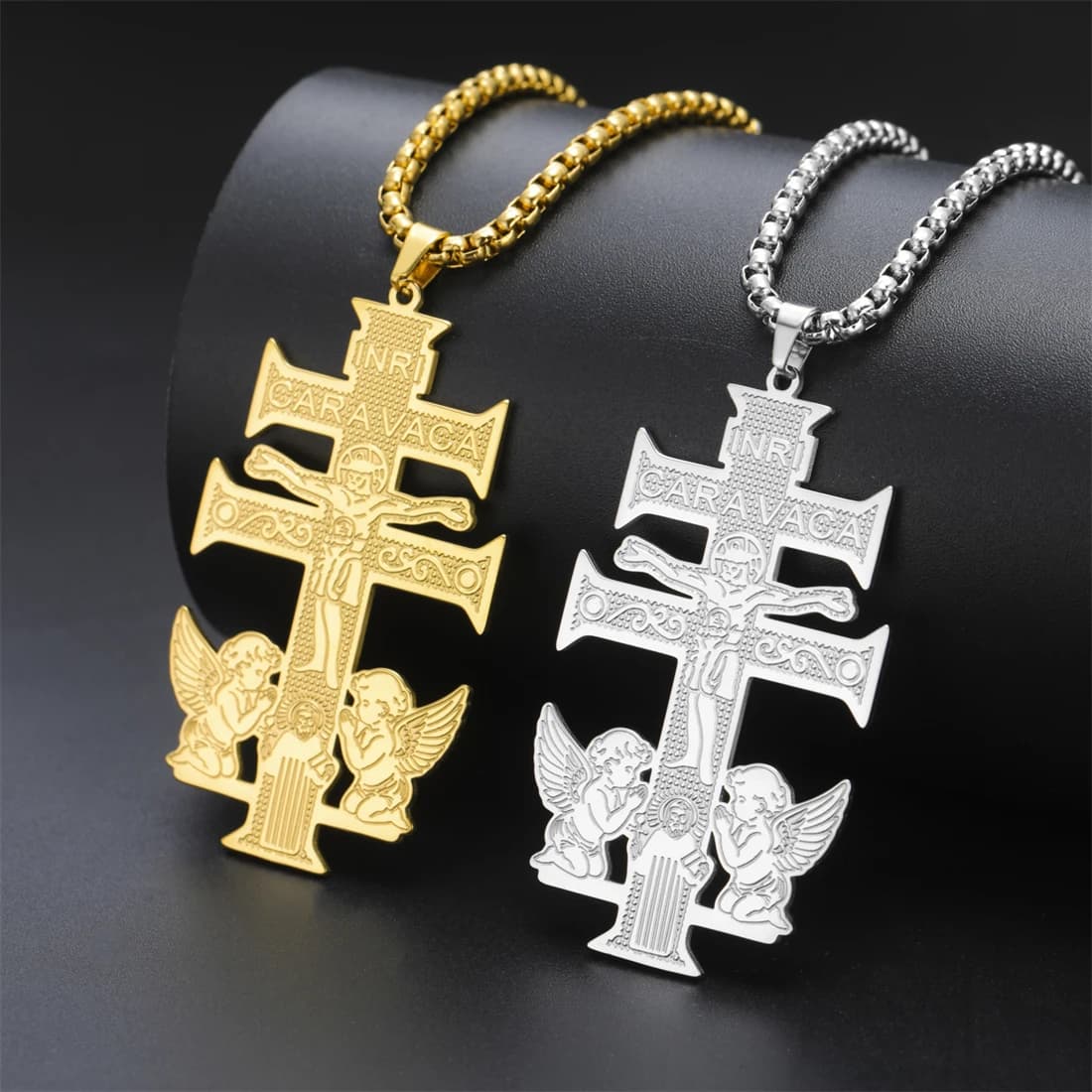 EUEAVAN – collier croix Crucifix caravane catholique, en acier inoxydable, amulette d'ange de jésus chrétien, bijoux religieux, cadeaux